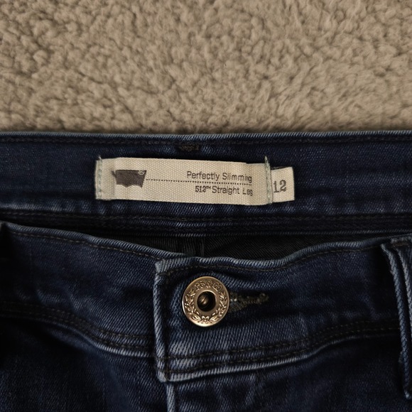 Levis 512 Jeans Womens 12 Blue Perfectly Slimming Straight Leg Stretch Dark Wash - Picture 3 of 16